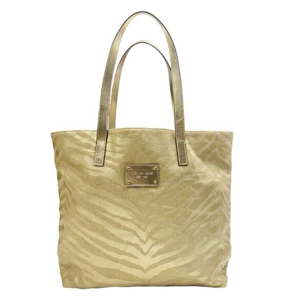 MICHAEL KORS FRAGRANCE CHIC GOLD ANIMAL PRINT CANVAS CARRYALL TOTE BAG - Picture 1 of 13